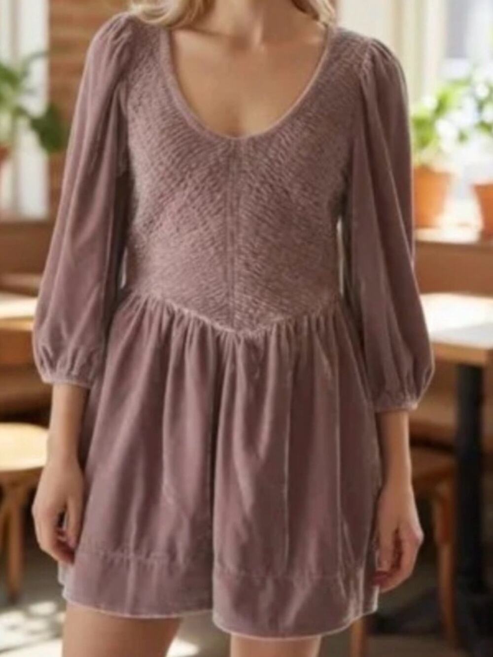 Free People NWOTS Farrier Mauve Smocked Bodice Peasant Mini Dress small